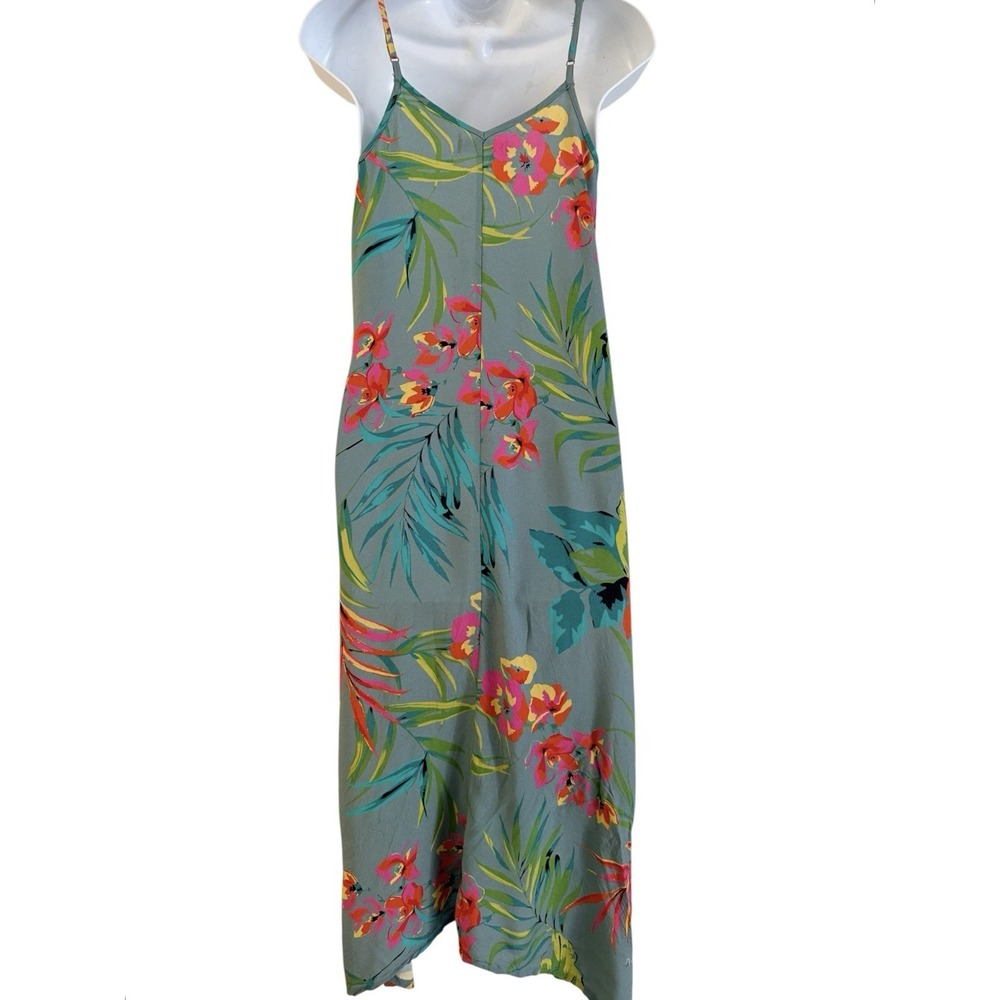 Natural Life Floral Midi Dress XS Scarf Swing Tropical Boho Teal Pink *Read* - Picture 10 of 15